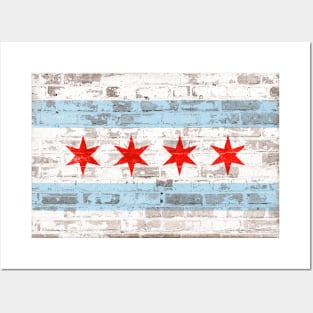 Chicago Flag on Brick Posters and Art